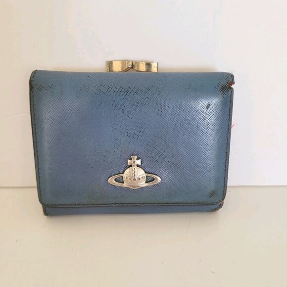 Vivienne Westwood Smal Wallet Logo Blue Red Orbit Leather Coin Card Bill Holder - Picture 1 of 11